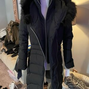 Brand new Cole Haan Elegant Black Long Puffer Coat with Hood
